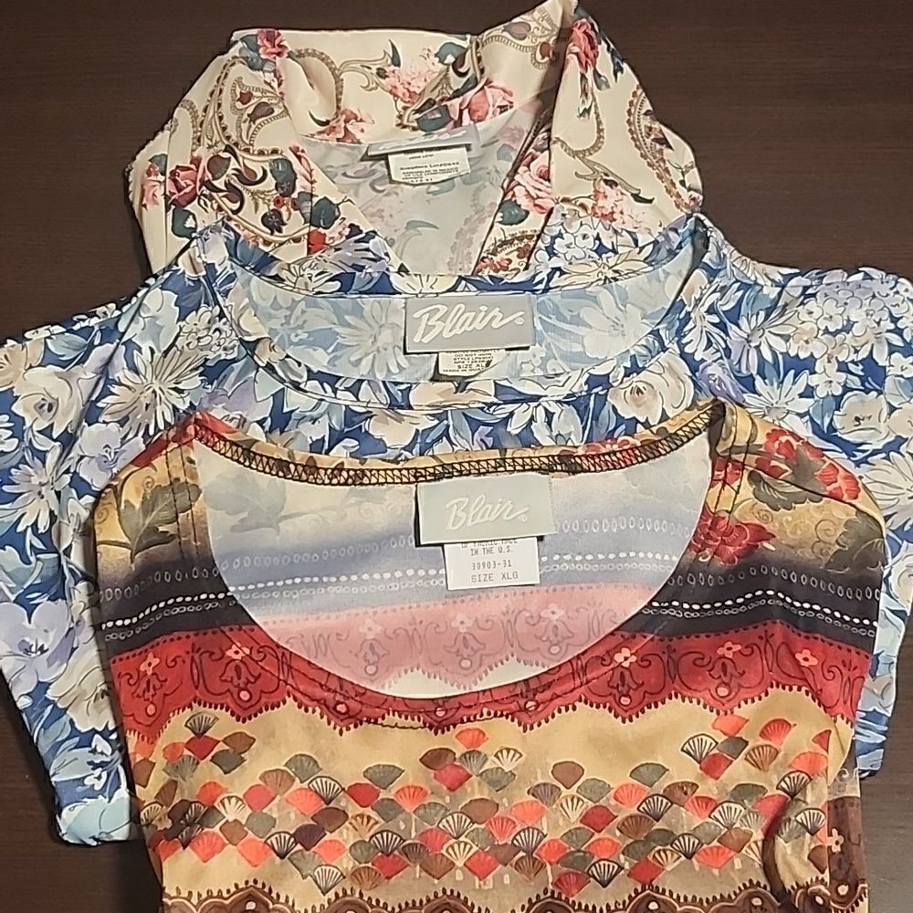 Blair XLG women's shirts #2 Bundle of 3 floral shirts 2 long sleeve 1 short
